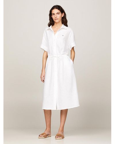 Tommy Hilfiger Linen Relaxed Short Sleeve Shirt Dress - White