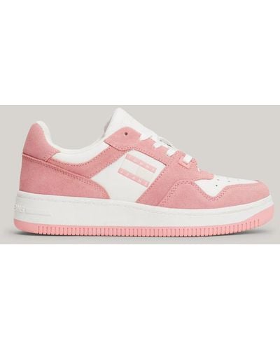 Tommy Hilfiger Retro Contrast Panel Suede Basketball Trainers - Pink