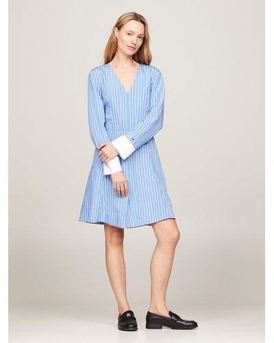 Tommy Hilfiger Stripe Fit And Flare Mini Dress - Blue