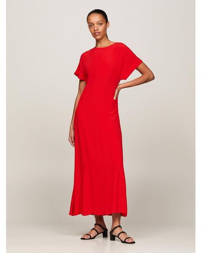 Tommy Hilfiger Th Monogram Crepe Short Sleeve Maxi Dress - Red