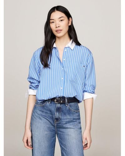 Tommy Hilfiger Stripe Patch Pocket Relaxed Fit Shirt - Blue