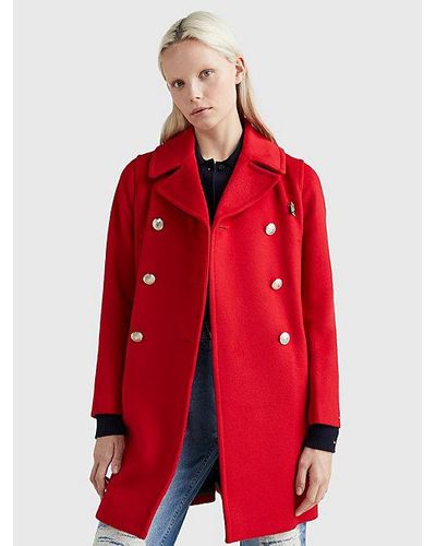 Tommy Hilfiger Th Monogram Lange Double-breasted Peacoat - Rood
