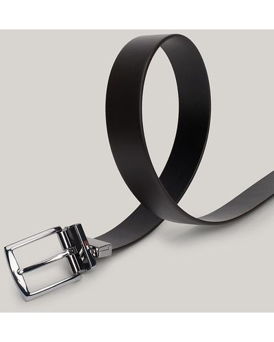 Tommy Hilfiger Denton Reversible Square Buckle Leather Belt - Black