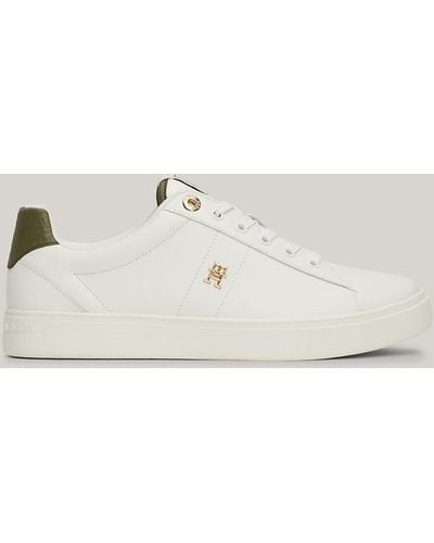 Tommy Hilfiger Essential Th Monogram Plaque Leather Trainers - Natural