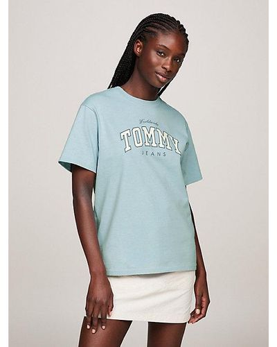 Tommy Hilfiger Relaxed Fit T-shirt Met Varsity-logo - Blauw