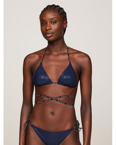 Tommy Hilfiger Haut de bikini triangle rembourré métallisé - Bleu