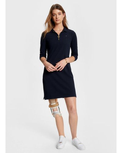 Tommy Hilfiger Adaptive Quarter-zip Long Sleeve Slim Polo Dress - Blue