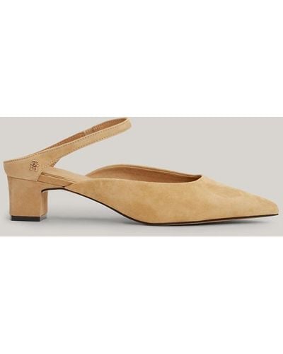 Tommy Hilfiger Leather Pointed Mid-heel Mules - Natural