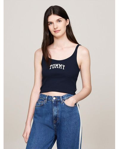 Tommy Hilfiger Varsity Ribbed Cropped Tank Top - Blue