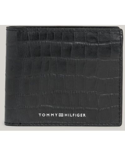 Tommy Hilfiger Croco-print Leather Credit Card And Coin Wallet - Black