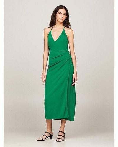 Tommy Hilfiger Maxi-Kleid aus Jersey-Krepp mit Neckholder - Grün