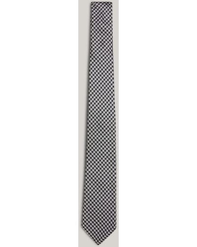 Tommy Hilfiger Pure Silk Gingham Check Weave Tie - White