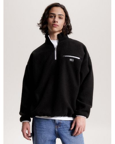 Tommy Hilfiger Essential Tonal Half-zip Sherpa Fleece Sweatshirt - Black