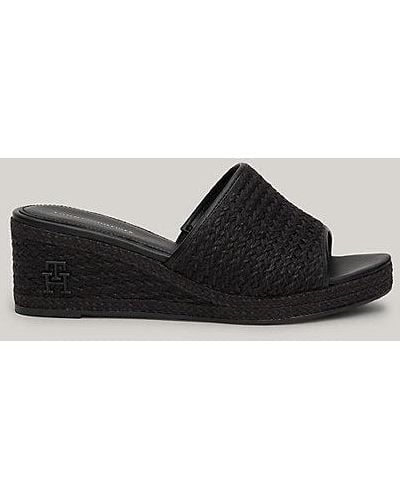 Tommy Hilfiger Sandalias de lino con cuña - Negro