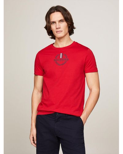 Tommy Hilfiger Global Stripe Archive Crest Logo Slim T-shirt - Red