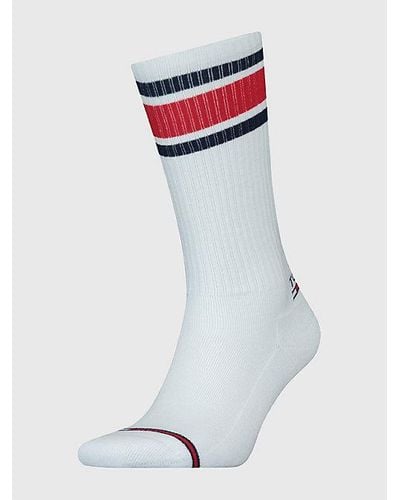 Tommy Hilfiger 1er-Pack gerippte kniehohe Socken mit Streifen - Weiß
