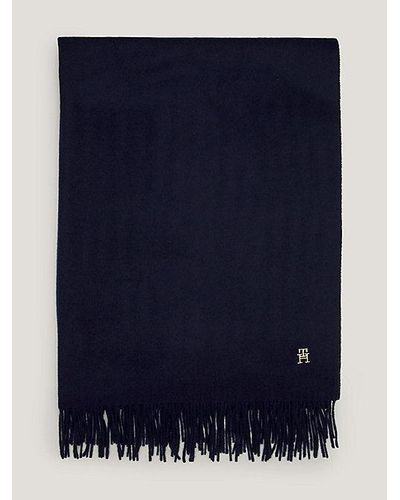 Tommy Hilfiger Chic Wollen Sjaal Met Monogram - Blauw