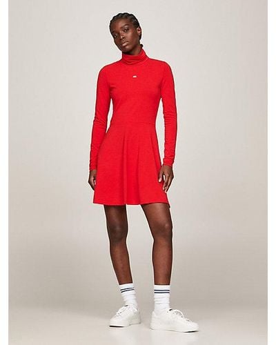 Tommy Hilfiger Knielanges Fit-and-Flare-Kleid - Rot