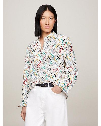 Tommy Hilfiger Relaxed Blouse Met Th-monogramprint - Wit