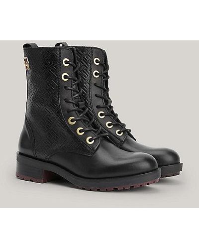 Tommy Hilfiger Botines Essential de piel con monograma TH - Negro