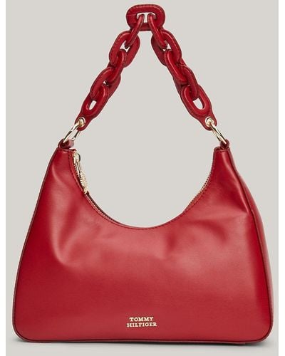 Tommy Hilfiger Th Soft Leather Chain-link Strap Shoulder Bag - Red