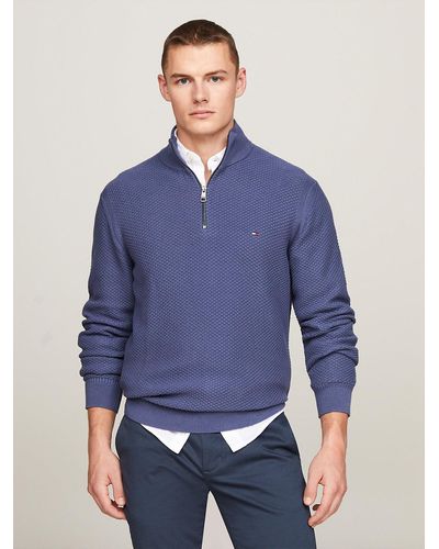 Tommy Hilfiger Pull à col cheminée et tissage alvéolé ovale - Bleu