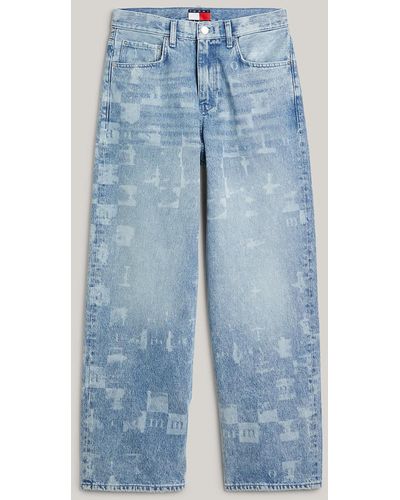 Tommy Hilfiger Jean mixte jambe ample imprimé au laser - Bleu