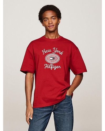 Tommy Hilfiger T-shirt Met Geborduurd Nyc-logo - Rood