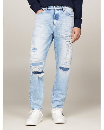 Tommy Hilfiger Isaac Relaxed Tapered Distressed Faded Jeans - Blue