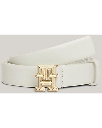 Tommy Hilfiger Leren Riem Met Monogramgesp - Naturel