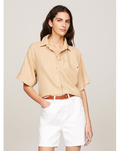 Tommy Hilfiger Linen Relaxed Fit Short Sleeve Shirt - Natural