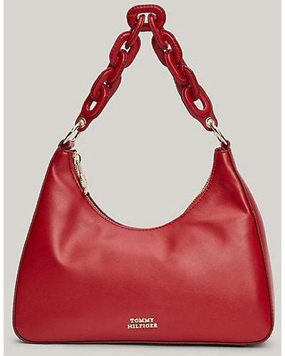 Tommy Hilfiger TH Soft Leather Schultertasche mit Kette - Rot