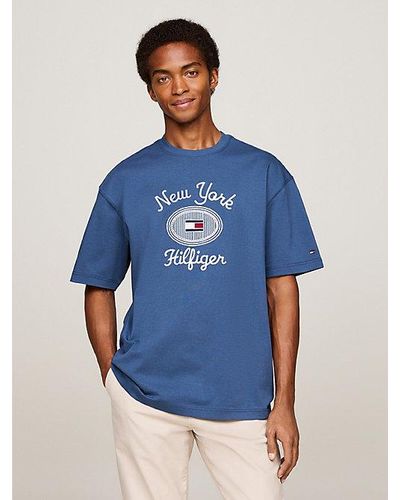 Tommy Hilfiger T-Shirt mit aufgesticktem NYC-Logo - Blau