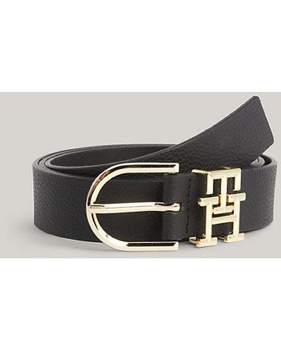 Tommy Hilfiger Luxe Leather Riem Met Monogram-keeper - Metallic