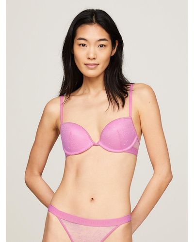 Tommy Hilfiger Floral Lace Padded Push-up Plunge Bra - Pink