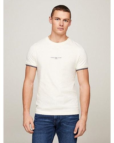 Tommy Hilfiger Slim Fit T-shirt Met Logo En Gekleurde Rand - Wit