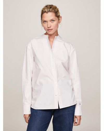 Tommy Hilfiger Chemise oversize à rayures sans col - Blanc