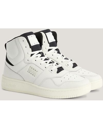 Tommy Hilfiger Leather Mid Top Basketball Trainers - Natural