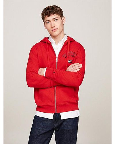 Tommy Hilfiger Sudadera con capucha, cremallera y logo - Rojo