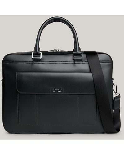 Tommy Hilfiger Leather Logo Laptop Bag - Black