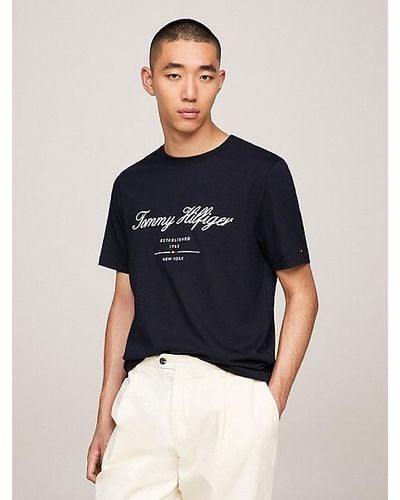 Tommy Hilfiger Exclusive Jersey T-shirt Met Scriptlogo - Blauw