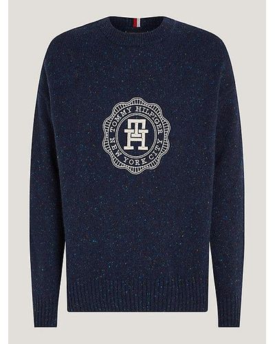 Tommy Hilfiger Jersey Plus de lana Donegal con monograma - Azul