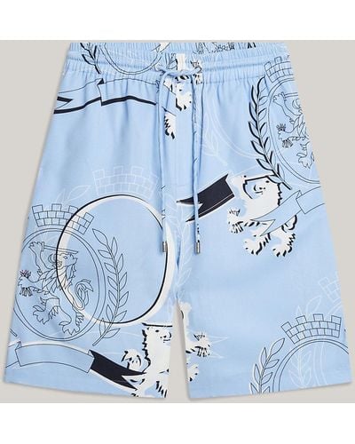 Tommy Hilfiger Crest Print Relaxed Fit Shorts - Blue