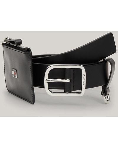Tommy Hilfiger Leather Zip Pocket Belt - Black