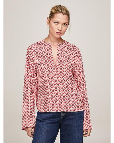 Tommy Hilfiger Relaxed Fit Bluse mit geometrischem Muster - Rot