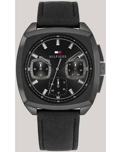 Tommy Hilfiger Ionic-plated Black Leather Strap Square Watch