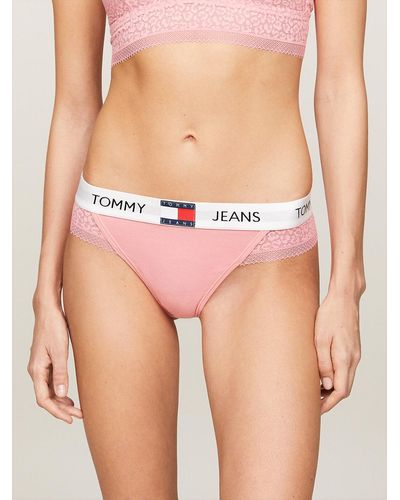 Tommy Hilfiger Heritage Leopard Lace Logo Waistband Thong - Pink