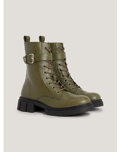 Tommy Hilfiger Leren Veterboot Met Profielzool - Groen