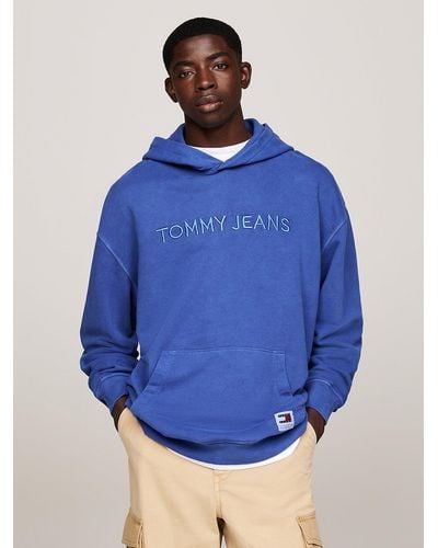 Tommy Hilfiger Logo Embroidery Relaxed Hoody - Blue