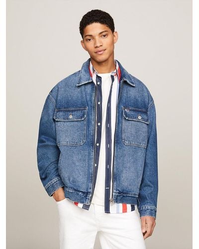 Tommy Hilfiger Veste de coach oversize Aiden en denim zippée - Bleu